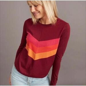 Marine Layer Deb Vibrant Chevron Stripes Retro Cotton Long Sleeve Top Small